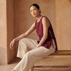 Maroon Handspun Cotton Sleeveless Side-Tie Long Top