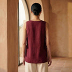 Maroon Handspun Cotton Sleeveless Side-Tie Long Top