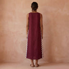 Maroon Handspun Cotton Wavy Stripe Maxi Shift Dress