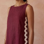 Maroon Handspun Cotton Wavy Stripe Maxi Shift Dress