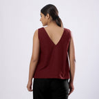 Maroon Handspun Yarn-Dyed Cotton V-Neck Top