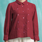 Maroon Mirror Work Handspun Cotton Blouse Top