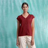 Maroon Mirror Work Handspun Cotton Drop Shoulder Top