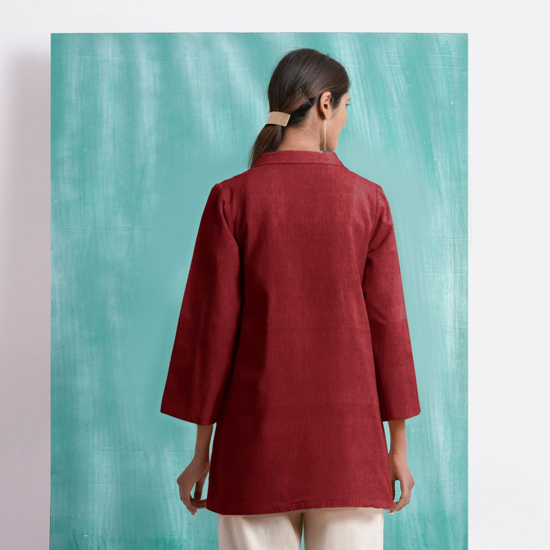 Maroon Handspun Cotton Welt Pocket Coat