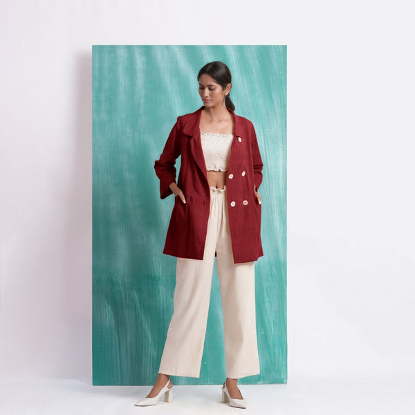 Maroon Handspun Cotton Welt Pocket Coat