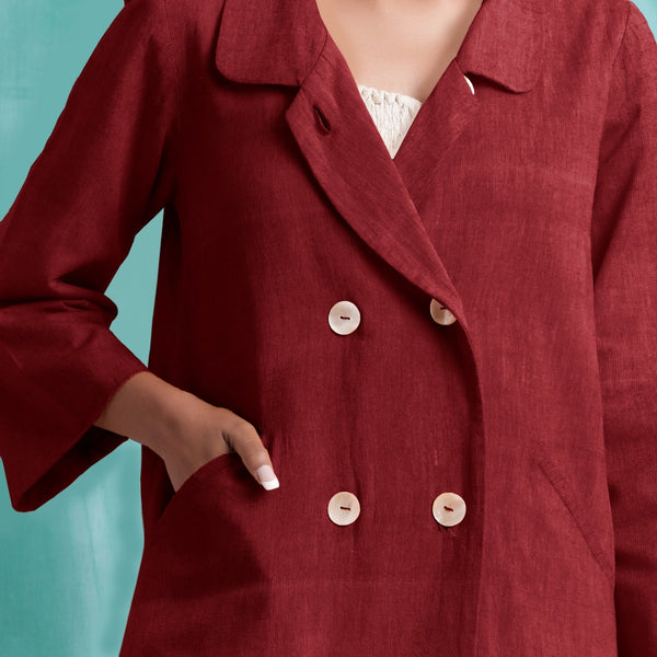 Maroon Handspun Cotton Welt Pocket Coat