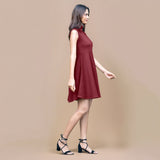 Maroon Warm Cotton Waffle Fit and Flare Short Sleeveless Dress
