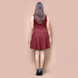 Maroon Warm Cotton Waffle Fit and Flare Short Sleeveless Dress
