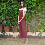 Maroon Warm Cotton Waffle Midi Dungaree Jumpsuit