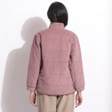 Back View of a Model wearing Mauve Warm Cotton Corduroy Quilted Puffer Jacket