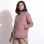 Left View of a Model wearing Mauve Warm Cotton Corduroy Quilted Puffer Jacket