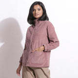 Left View of a Model wearing Mauve Warm Cotton Corduroy Quilted Puffer Jacket