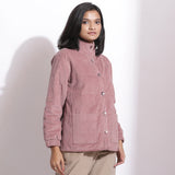 Right View of a Model wearing Mauve Warm Cotton Corduroy Quilted Puffer Jacket