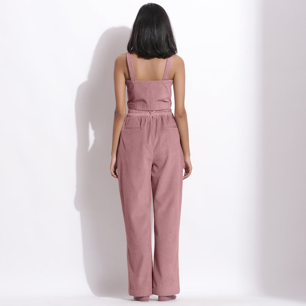 Back View of a Model wearing Mauve Cotton Corduroy Crop Top