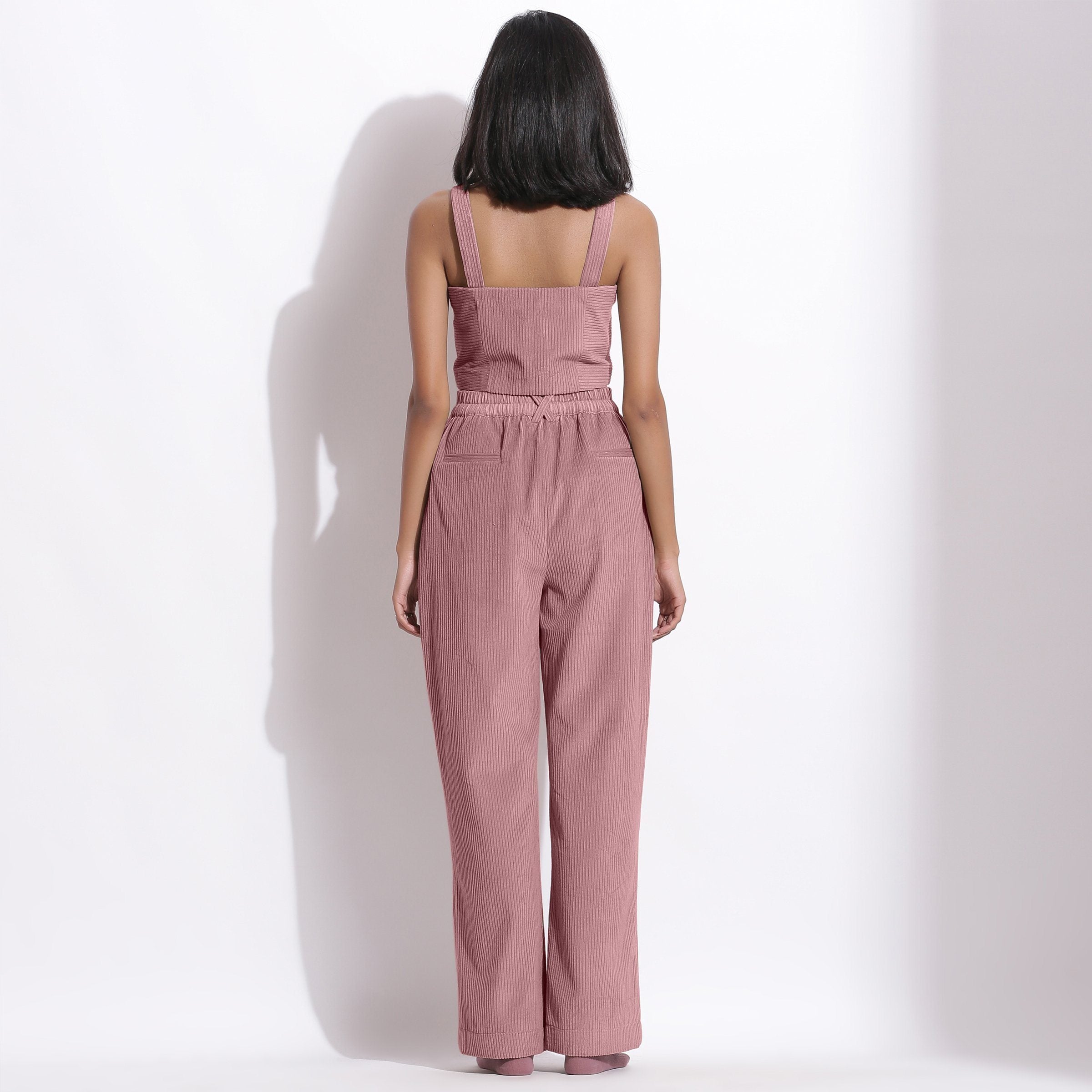 Back View of a Model wearing Mauve Cotton Corduroy Crop Top