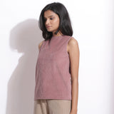 Left View of a Model wearing Mauve Warm Cotton Corduroy Funnel Neck Top