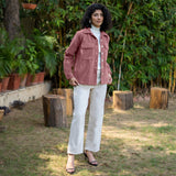 Mauve Pink Warm Cotton Corduroy Patch Pocket Button-Down Shacket