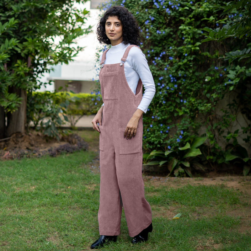 Mauve Warm Cotton Corduroy Ankle Length Dungaree