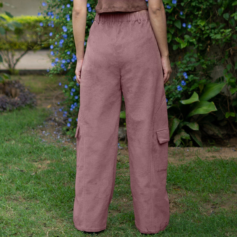 Mauve Warm Cotton Corduroy High-Rise Baggy Cargo Pant