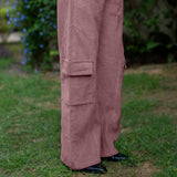 Mauve Warm Cotton Corduroy High-Rise Baggy Cargo Pant