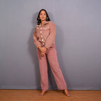Front View of a Model wearing Mauve Warm Cotton Corduroy Short Bomber Jacket