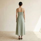 Mint Green Checks Handspun Cotton Ankle Length Flared Sundress
