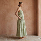 Mint Green Checks Handspun Cotton Drop-Waist Camisole Maxi Tier Dress