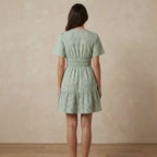 Mint Green Checks Handspun Cotton Elasticated Short Tier Dress