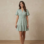 Mint Green Checks Handspun Cotton Elasticated Short Tier Dress