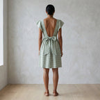 Mint Green Checks Handspun Cotton Open-Back Fit and Flare Knee Length Dress