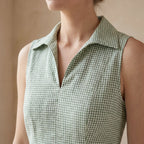 Mint Green Checks Handspun Cotton Paneled Sleeveless Maxi Dress