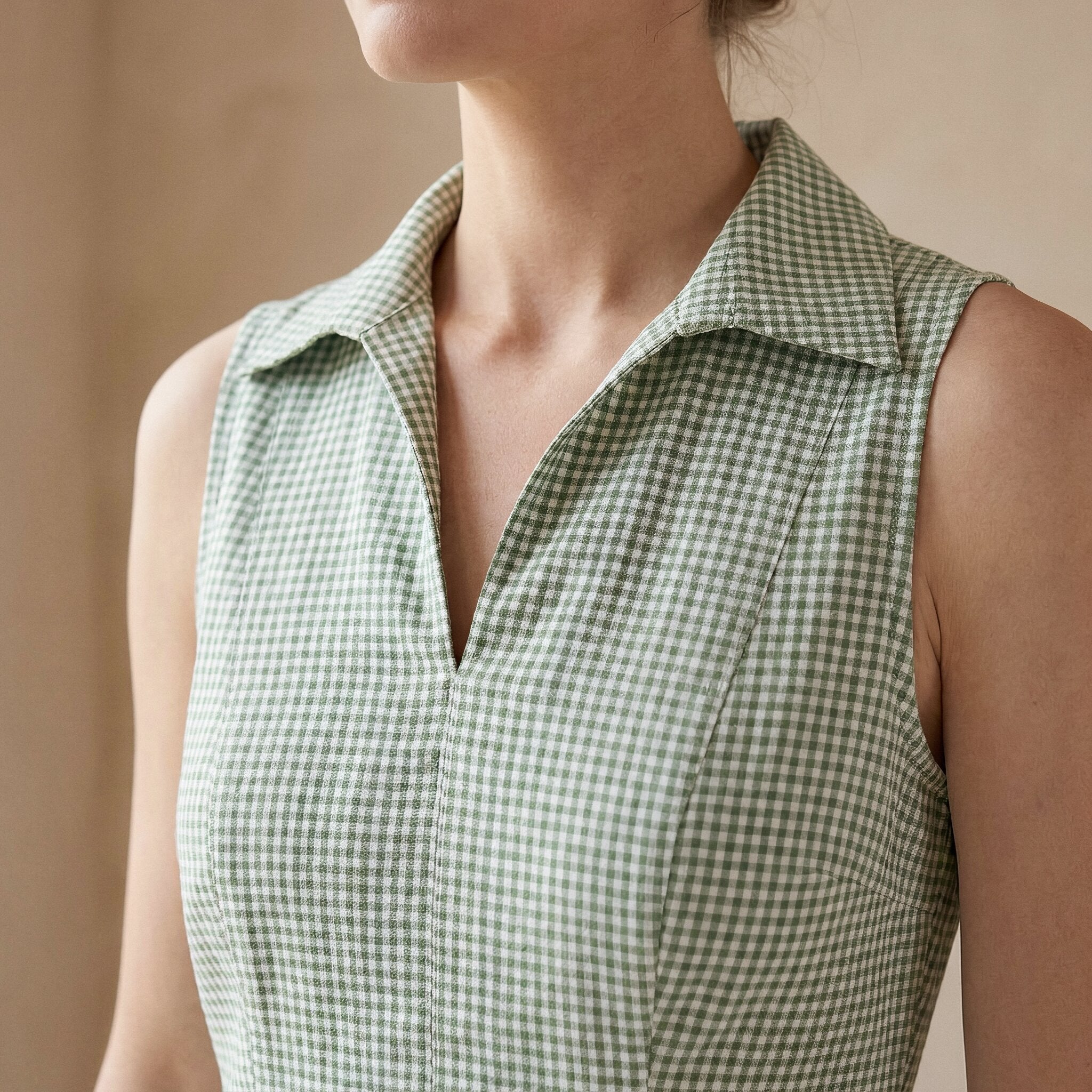 Mint Green Checks Handspun Cotton Paneled Sleeveless Maxi Dress