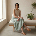 Mint Green Checks Handspun Cotton Ruffle Midi Wrap Skirt