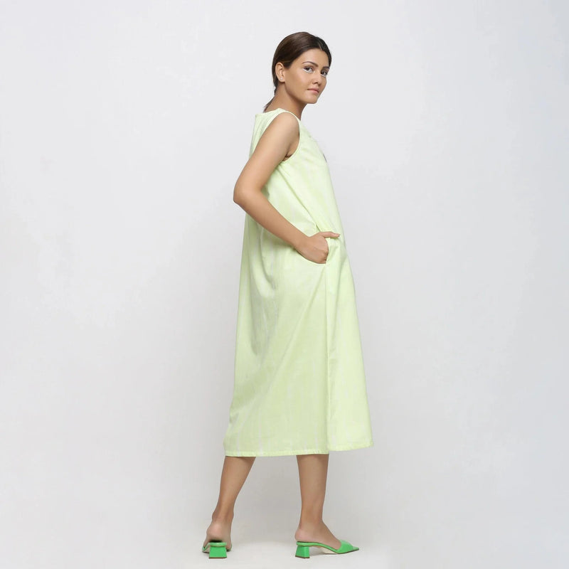 Right View of a Model wearing Mint Green Tie-Dye A-Line Dress