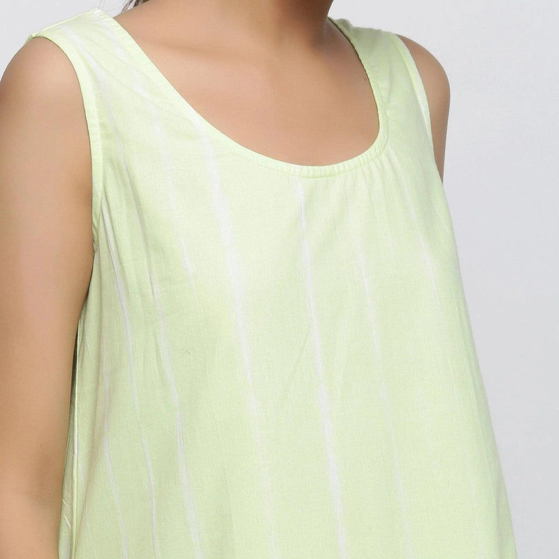 Front Detail of a Model wearing Mint Green Tie-Dye A-Line Dress