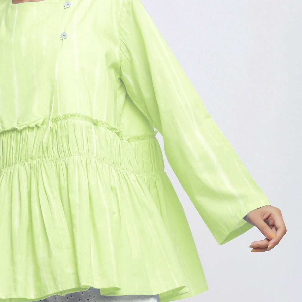 Front Detail of a Model wearing Mint Green Tie Dyed Anti-Fit Outerwear