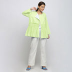 Front View of a Model wearing Mint Green Tie Dyed Anti-Fit Outerwear