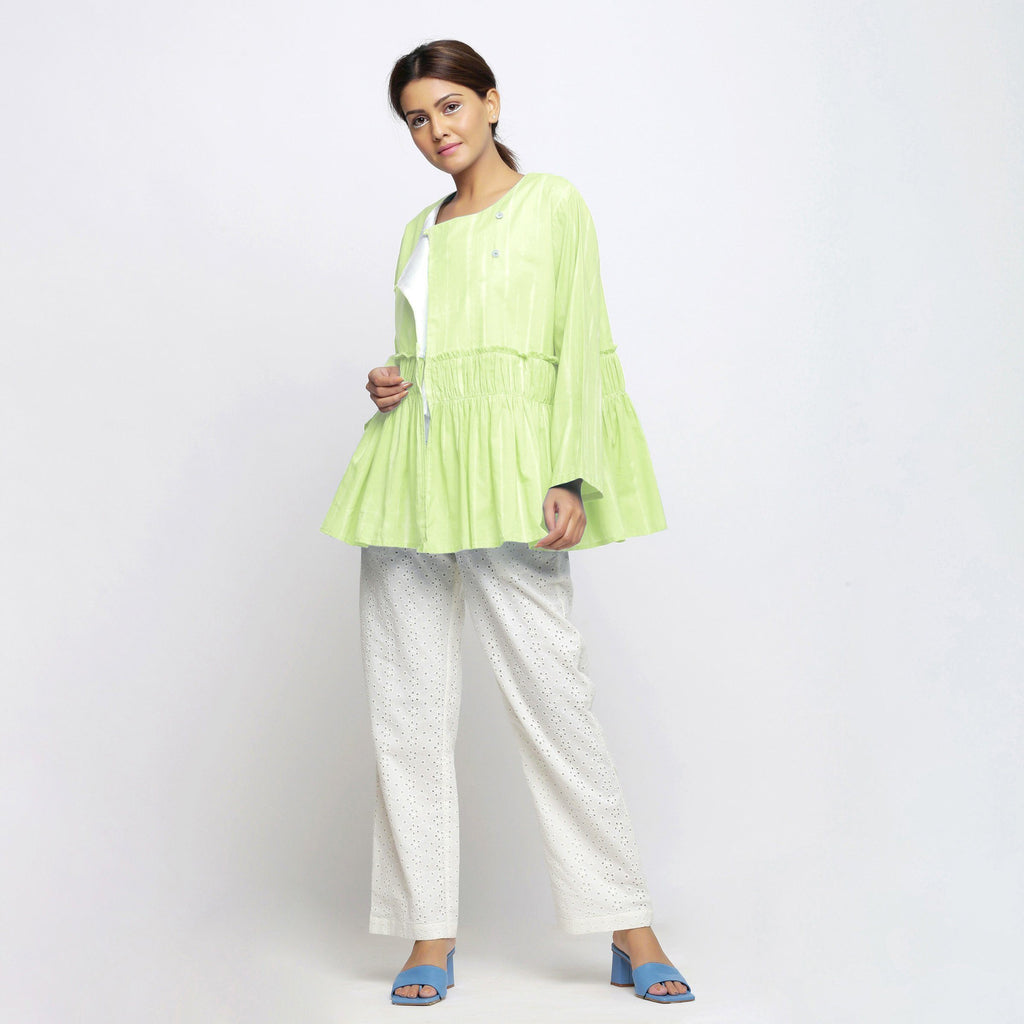 Front View of a Model wearing Mint Green Tie Dyed Anti-Fit Outerwear