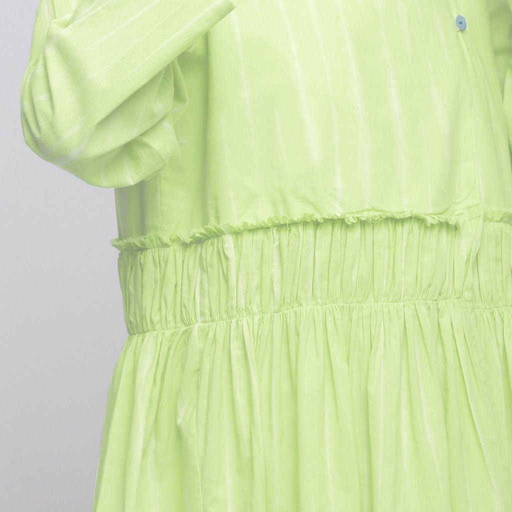 Front Detail of a Model wearing Mint Green Tie Dyed Anti-Fit Outerwear