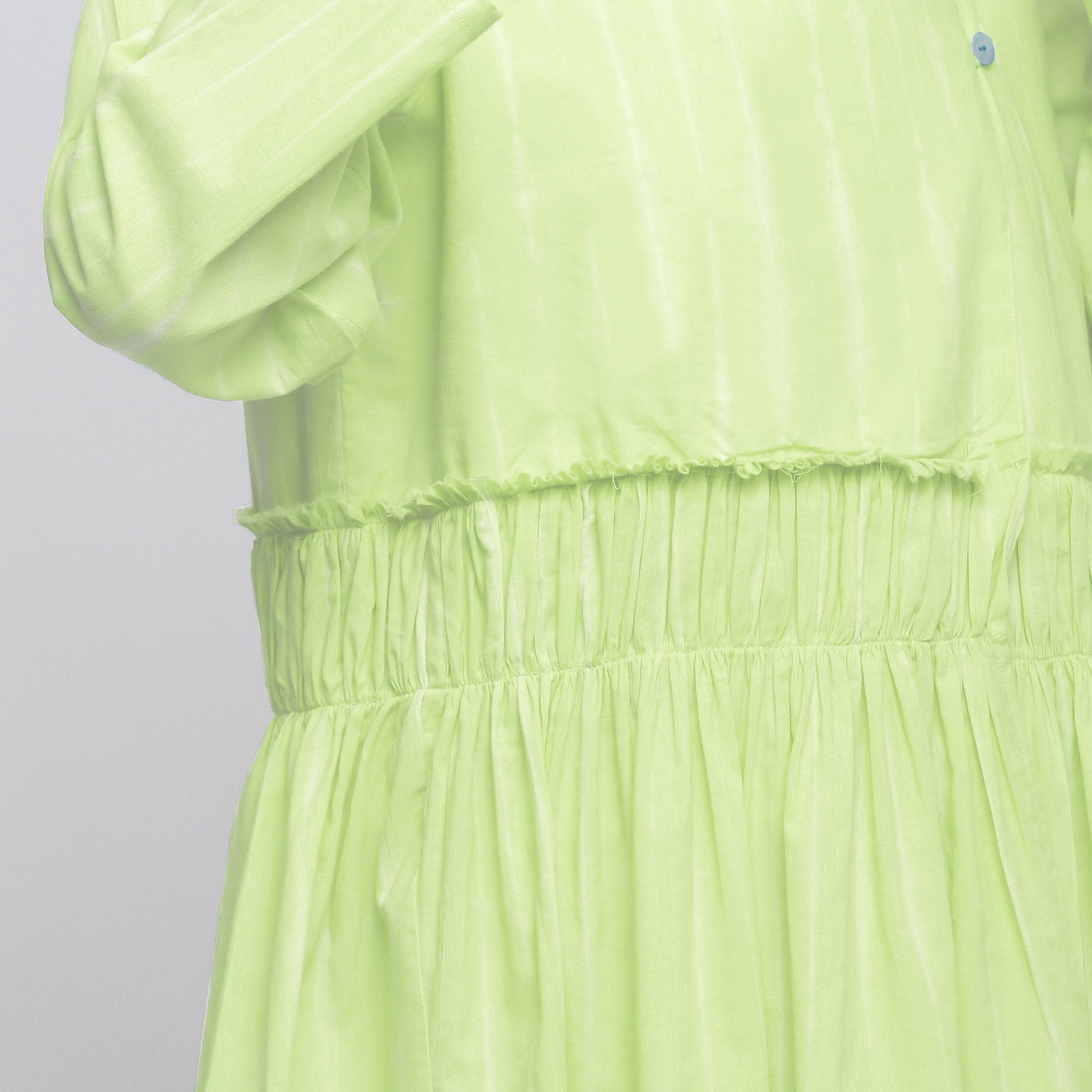 Front Detail of a Model wearing Mint Green Tie Dyed Anti-Fit Outerwear