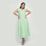 Front View of a Model wearing Mint Green Cotton Fit and Flare Dress