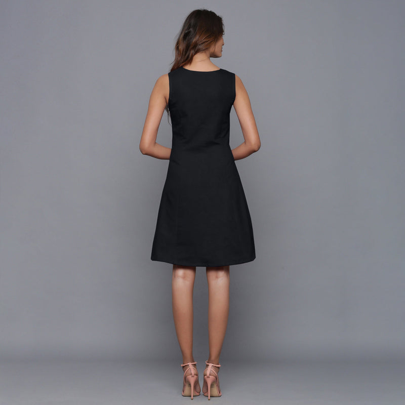 Back View of a Model wearing Moonlight Black Flannel Button-Down Dress