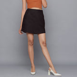 Front View of a Model wearing Moonlight Black Flannel Mini Pencil Skirt