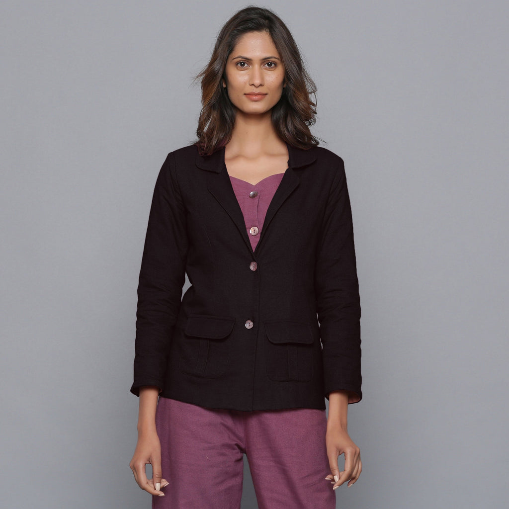 Front View of a Model wearing Moonlight Black Slim Fit Flannel Blazer