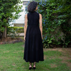 Moonlight Black Warm Cotton Corduroy High-Neck Sleeveless Slit Dress