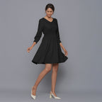 Moonlight Black Warm Cotton Corduroy Short Dress