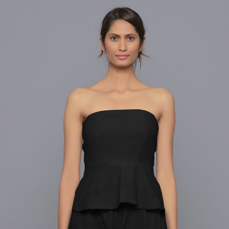 Moonlight Black Warm Cotton Corduroy Tube Top