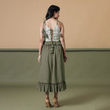 Back View of a Model wearing Moss Green A-Line Ruffled Cotton Skirt