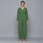 Front View of a Model wearing Moss Green Corduroy Comfy Jumpsuit