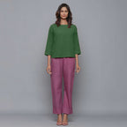 Front View of a Model wearing Moss Green Corduroy Drop Shoulder Top
